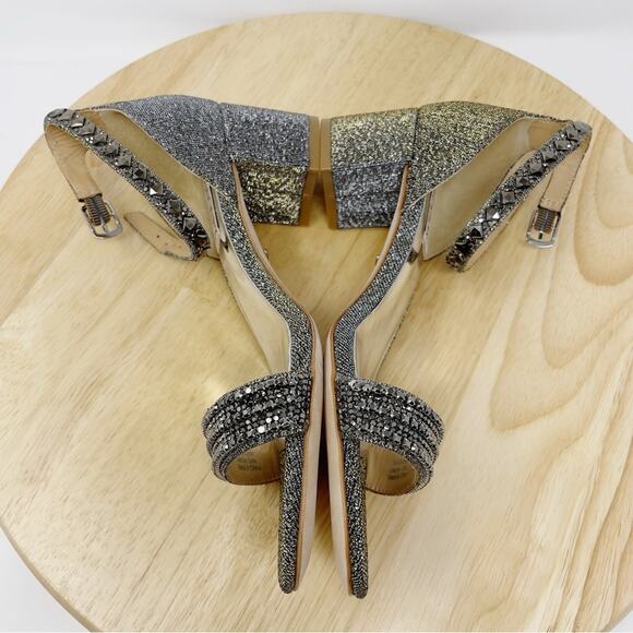 Badgley Mischka Metallic Embellished Block Heels Special Occasion Size 6.5 New - Picture 7 of 13